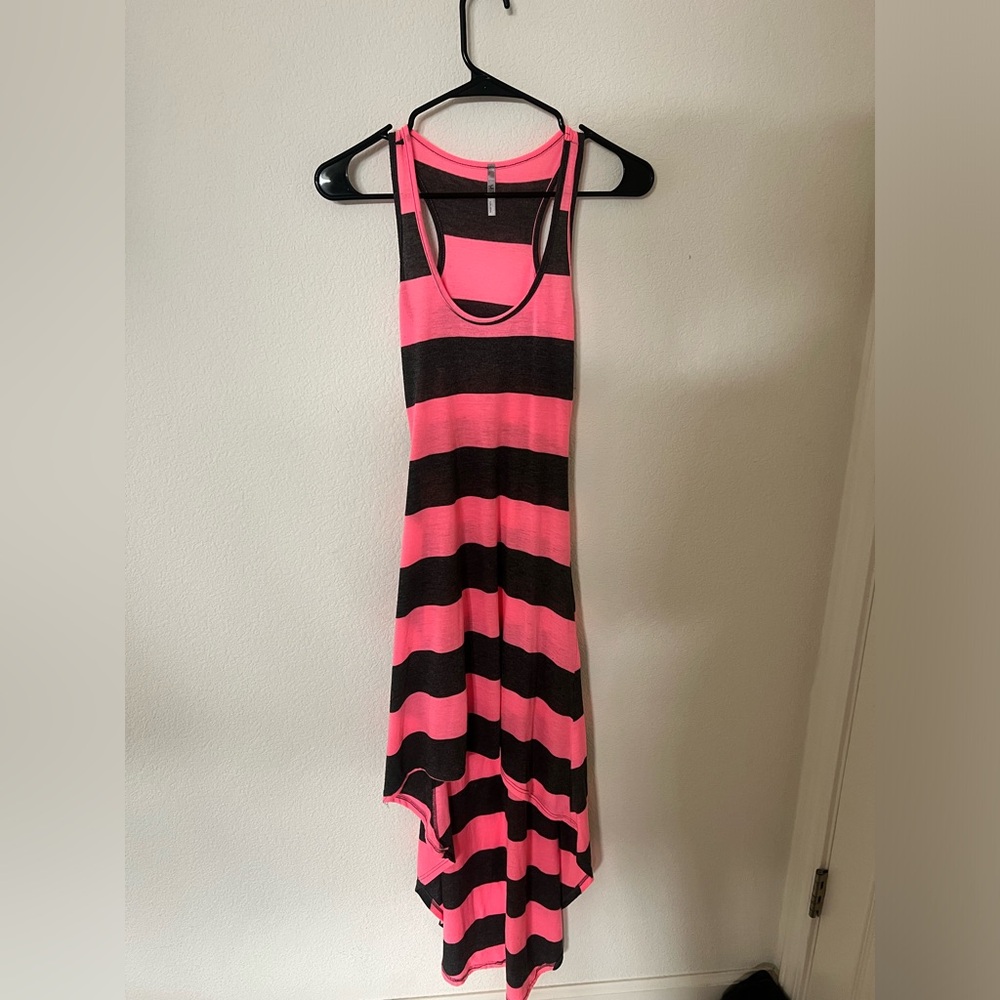 Mitto Pink and Dark Gray Wide Striped Racerback  Dress; Size: S